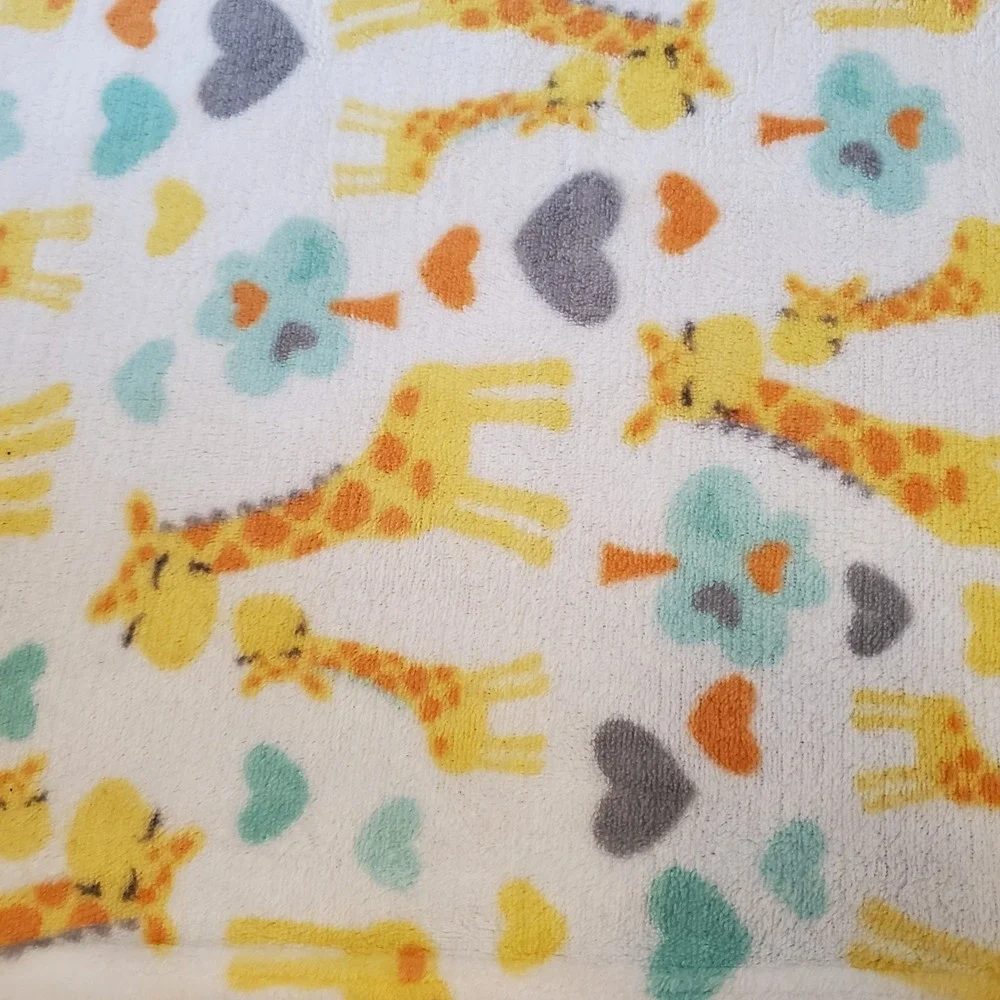 Baby Starters Blanket Giraffe Trees Yellow Gray Green Hearts White Fleece